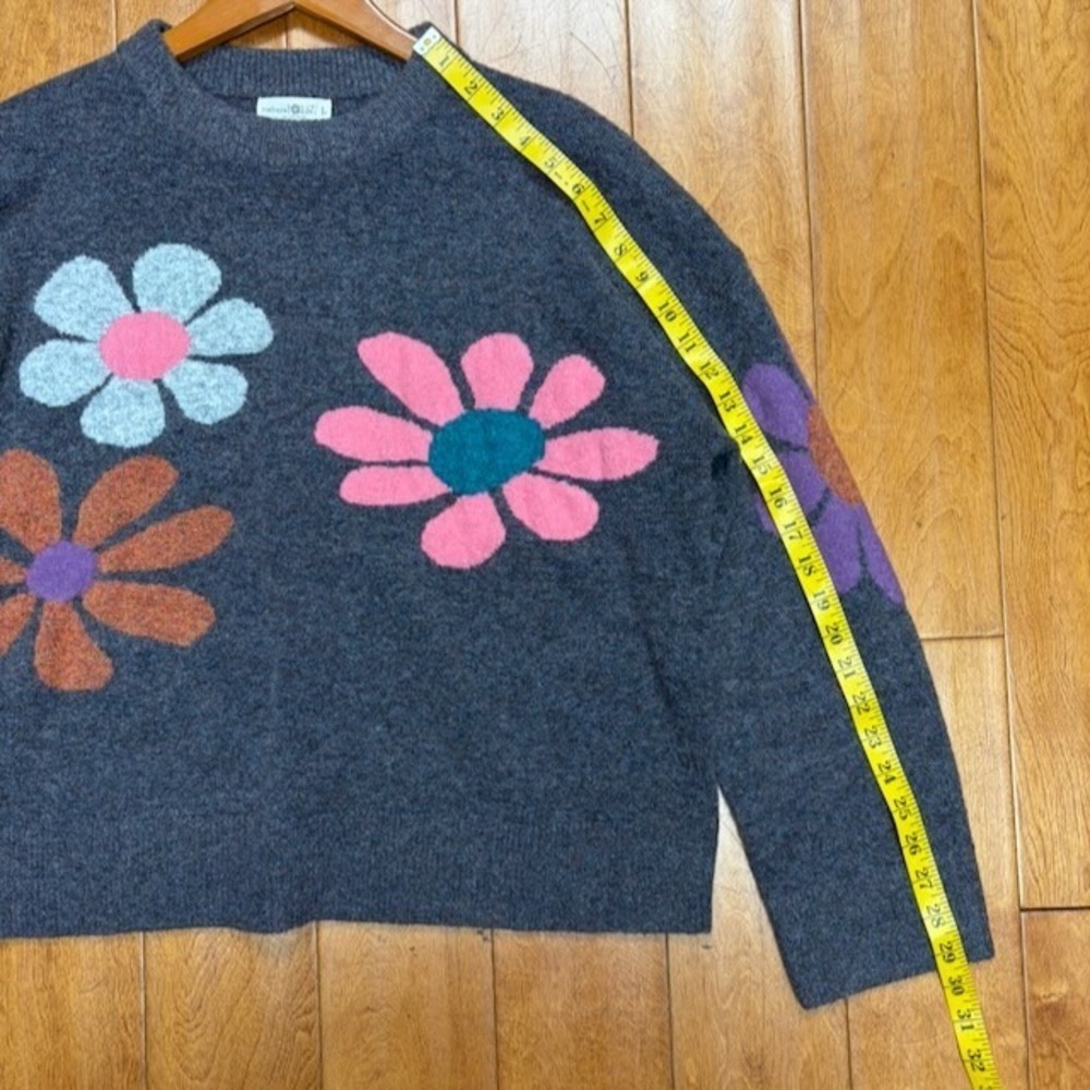 Natural Life Intarsia Icon Daisy Sweater L Charcoal Boho Retro Floral Knit - Picture 5 of 8